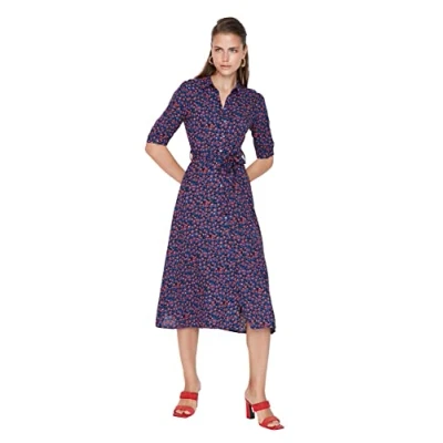 Image of Trendyol FeMan Midi Shirt Dress Regular fit Woven Dress,Indigo,36