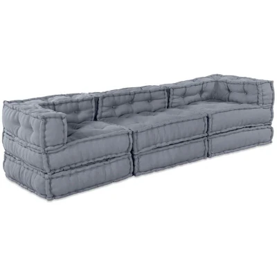 Image of vidaXL 3 Seater Modular Pouffe Sofa Convertible Grey Fabric