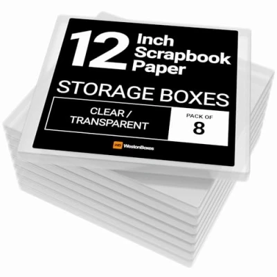 Image of WestonBoxes 12x12 (12.5 x 13.5 Inch / 31 33.5cm) Plastic Storage Box for Scrapbooking and Paper Crafts 2.6 Litre Volume (Pack of 8)