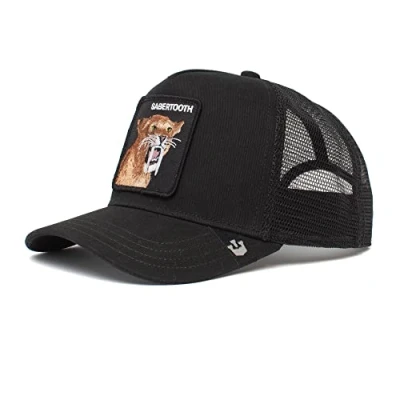 Image of Goorin Bros. Trucker Hat Men Mesh Baseball Snapback Cap The Farm, Sabertooth Tiger Black #27178, 7 5/8