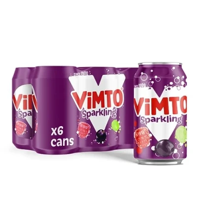 Image of Vimto Original Real Fizzy Mixed Fruit Juice Drink, Blackcurrant, Grape &amp; Raspberry Flavoured 330ml Multipack Cans (6 x 330ml)