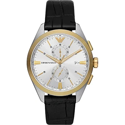 Image of Emporio Armani Watch for Men, Quartz Movement, 43 mm Black Stainless Steel Case with a Leather Strap, AR11498