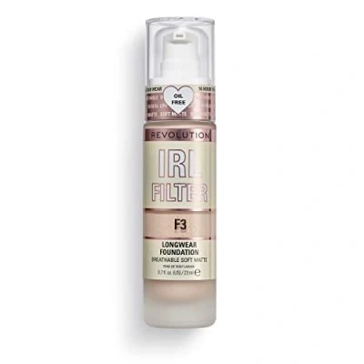 Image of Makeup Revolution, IRL Filter, Longwear Foundation, Medium to Full Coverage, Matte Finish, 16 Hour Wear, F3, Fair Light Skin Tones, 23ml