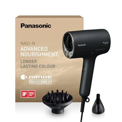 Image of Panasonic EH NA0J N895 Hairdryer with Diffuser, Nanoe Moisture+ and Mineral Technology, Intelligent Heat Sensing, Styling Nozzle, Hot &amp; Cold Alternating Mode, Black Champagne Gold