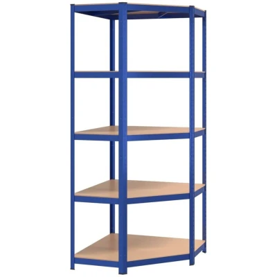 Image of vidaXL 5 Layer Corner Shelf Blue Steel&amp;Engineered Wood