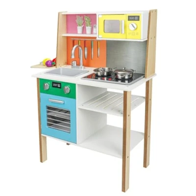 Image of Little Frog Toys Kids Wooden Play Kitchen with Accessories, Toy, Educational for 3+ Year Old, Role Toddler Sensory Babies, Sustainable Baby Toy