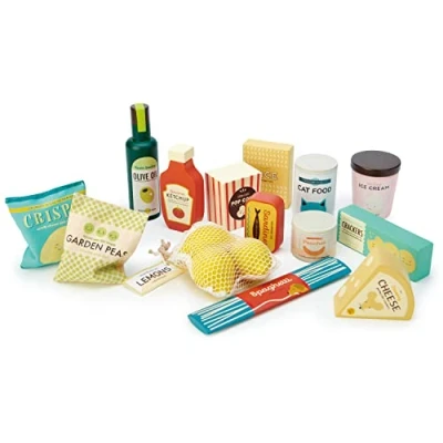 Image of Tender Leaf Toys Supermarket Grocery Set Wooden Play Food Pack for Children Practice Pretend and Roleplay with This Shopping Accessory