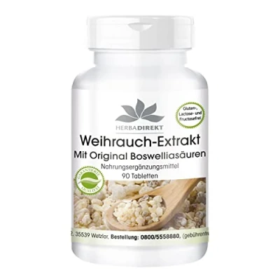 Image of Frankincense Extract, Boswellia serrata 400mg, 65% boswellic acids, Vegan, 90 Tablets HERBADIREKT by Warnke Vitalstoffe German Pharmacy Quality