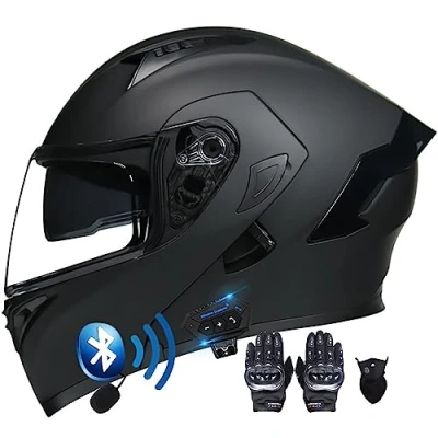 Image of Flip up Motorcycle Helmet Modular Motorbike Helmets ECE Approved Bluetooth with Gloves Mask Double Visors Anti fog Noise Reduction Crash Racing Men Women