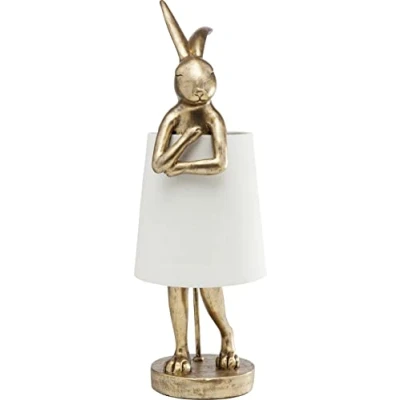 Image of KARE Design Table Lamp Animal Rabbit, Gold and White, Shade Linen, Bar Steel, Bedside Lamp, Elegant Lighting, Room Decor, Bedroom, Living Room, Bulb not Included, 68.2x23x26 cm