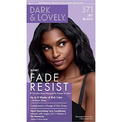 Image of Dark and Lovely Fade Resist Permanent Hair Colour Dye Up To 100 Percent Gray Coverage Brilliant Shine (Jet Black 371)