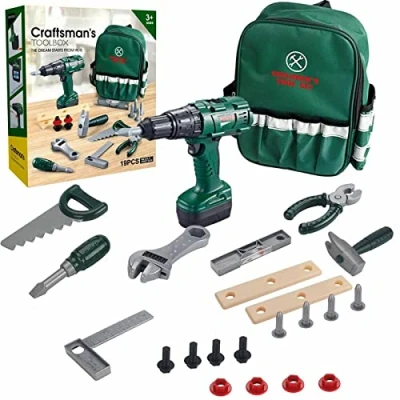 Image of Kids Tool Set Toy with Backpack Carry Bag Construction Kit Play Working Electronic Drill and Tools Role Pretend for Children 3 Years +
