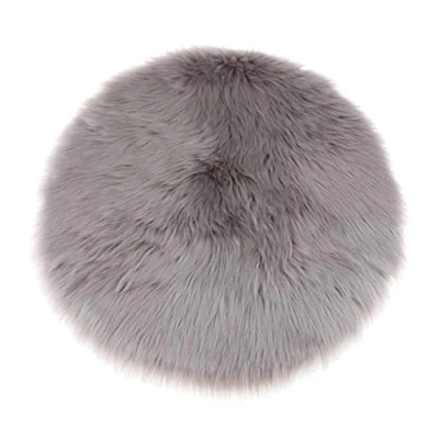 Image of Inzopo Faux Fur Sheepskin Round Car Stool Seat Cushion Floor Mat Furry Sofa Pad Gray, 33cm Gray