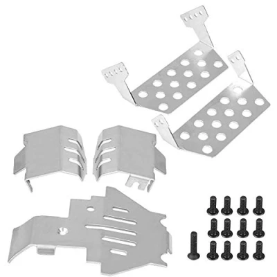 Image of RC Chassis Armors Set, Stainless Steel Protection Skid Plate Available for Traxxas 82056 4 Car Upgrade Part(Silver)