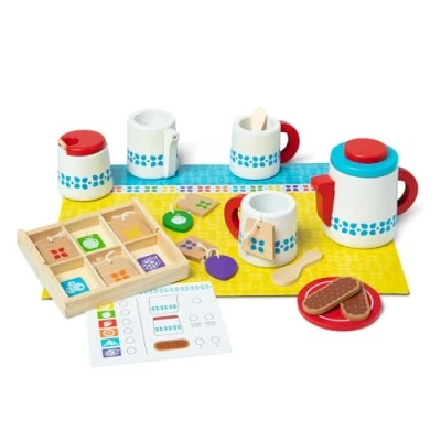 Image of Melissa &amp; Doug Steep Serve Wooden Toy Tea Set Toys Pretend Play Food 3+ Gift for Boy or Girl