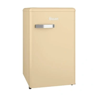 Image of SWAN SR11035CNE Retro Under Counter Fridge with 77L Capacity, 13L Freezer 1 Glass Shelf, 3 Door Shelves, Salad Drawer, E Energy Rated, Cream