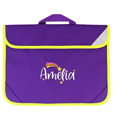 Image of Personalised Shooting Star Design School Book Bag with Fluorescent Trim (Purple)