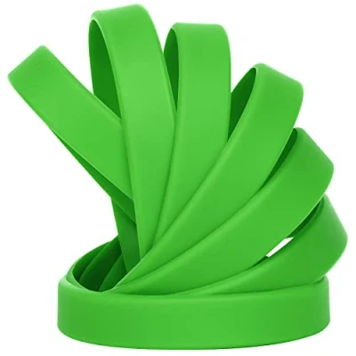 Image of Solid Color 50 Silicone Wristbands Rubber Bracelets for Children Teens, 7 inch Wholesale Sports Elastic Wristband Bracelet Bulk Gifts Teacher Supplies Party Decorations Green