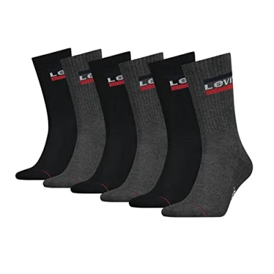 Image of Levi&#039;s Regular CUT 6P Socks, Men&#039;s, Size: 9 11.5, Mid grey/black
