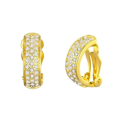 Image of Philip Jones Gold Plated Pave Clip On Earrings Created with Zircondia® Crystals