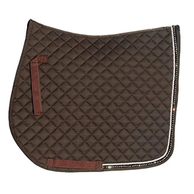 Image of Rhinegold 0 Elite Diamante Trim Cloth Cob brown Saddle Cloth, Brown, UK