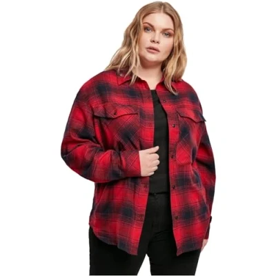 Image of Urban Classics Women&#039;s Tb3767 ladies Check Overshirt Shirt, Dark Blue/red, XL
