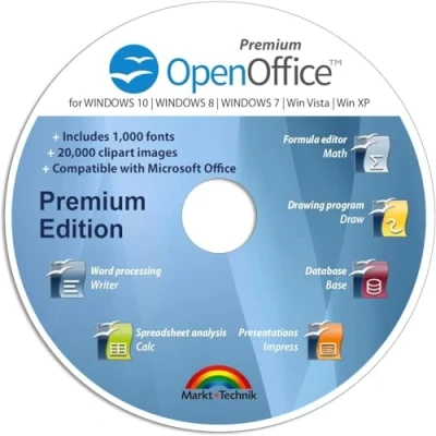 Image of OpenOffice Premium Edition Software for Windows 11 10 8 7 Vista XP, Compatible with Word Excel PowerPoint, 1000 Fonts, Email Support