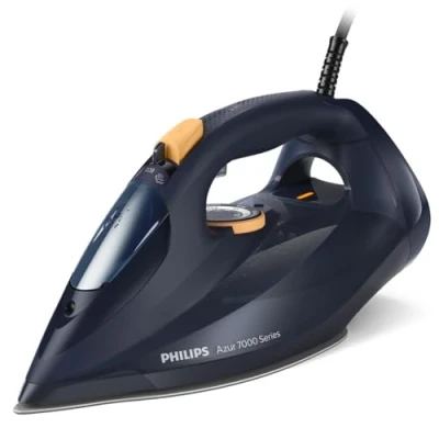 Image of Philips 7000 Series Steam Iron, Powerful 3000W, 50g/min Steam, 250g Boost, SteamGlide Elite Soleplate for Smooth Gliding, Blue/Yellow (DST7060/20)