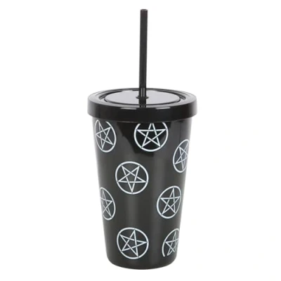 Image of Gothic Pentagram Tumbler: Black Magic Drinkware, Statement Piece Mug, Unique Style Cup Something Different Design with Straw
