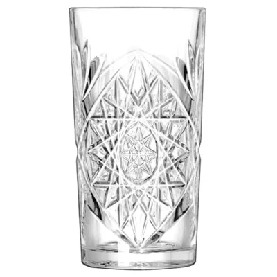 Image of Hobstar Hiball Glasses 16oz / 470ml Set of 4 Vintage Cut Glass Highball Cocktail Tumblers