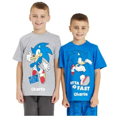 Image of Sonic The Hedgehog Boys Personalised T Shirts Tops 2 Pack (UK, Age, 4 Years, 5 Regular, Pack)