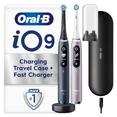 Image of Oral B iO9 2x Electric Toothbrushes For Adults, Toothbrushes, Gifts Women / Men, 2 Toothbrush Heads &amp; Charging Travel Case, 7 Modes with Teeth Whitening, Pin UK Plug, Black