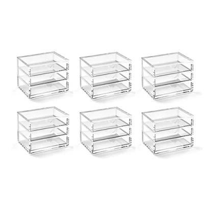 Image of OSCO Very Small Clear Acrylic 3 Drawer Chest 6 Pack Pin storage Jewellery Paperclips Stationery H10 x W12 D9 cm