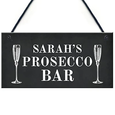Image of RED OCEAN Prosecco Bar Sign Shabby Personalised Home Garden Alcohol Gift