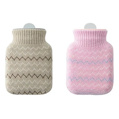 Image of 2 Pack Silicone Hot Water Bottle, Mini Portable Winter Microwave Heating Bag With Cute Knit Cover For Hand Foot Stomach Warmer Pain Relief &amp; Cold Therapies