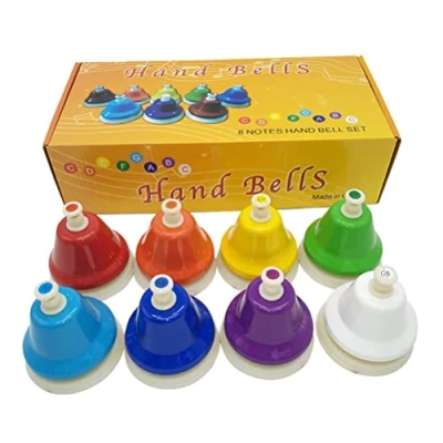 Image of BSTCAR Set of Children&#039;s Hand Bells 8 Diatonic Notes Metal 8.2 x 9 cm Rainbow Educational Dental Instruments Toy for Children