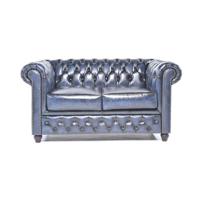 Image of Chesterfield Brighton The Brand Sofa 2 Seater 100% Leather Handmade Original Width 150 cm (Antique Blue)