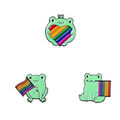 Image of Frog with the LGBT Pride Flag Enamel Pin Rainbow Brooch Brooches Lapel Badges Cute Pins Cartoon Animal Jewelry Gifts for Clothing Backpack Hat Decoration