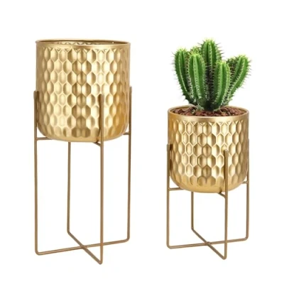 Image of TRIROCKS Metal Plant Stands 31cm &amp;45cm Flower Stand Holders Modern Holder for Pot Indoor Outdoor Home Living Room Garden Balcony Patio Decor (Gold)