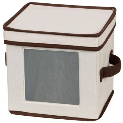 Image of Household Essentials Salad Plate Storage Chest, Natural Canvas with Brown Trim