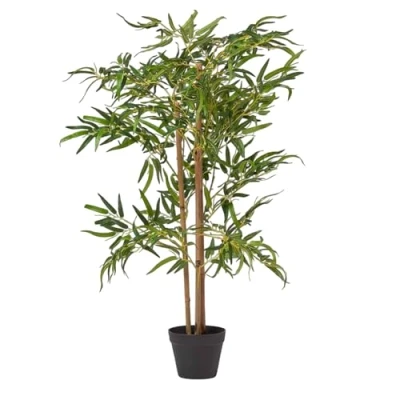 Image of HOMESCAPES Green Artificial Bamboo Tree in Black Pot 100 cm Faux Decorative Plant for Indoor Home or Office Decoration