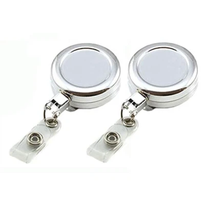 Image of Retractable Badge Reel Chrome Heavy Duty ID Pull with Strap Clip Extendable Card Holder (Pack of 2) PCL Media ltd