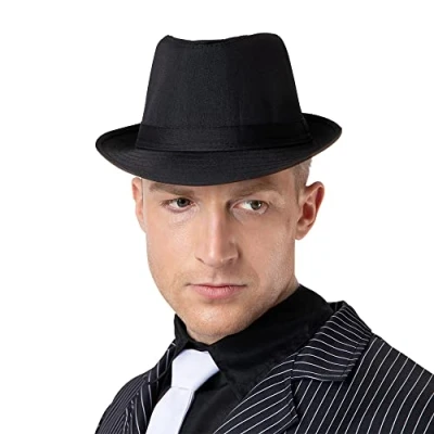 Image of Wicked Costumes Adult Black Gangster Fedora Fancy Dress Hat