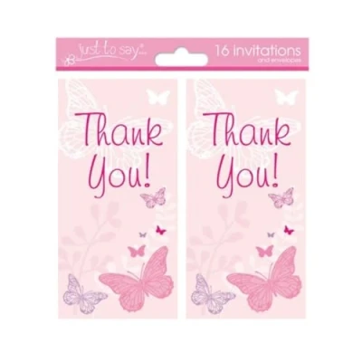 Image of 16 x Girls Butterfly Design Party Thank You Cards
