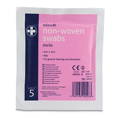 Image of Reliance Non Woven Swabs 5cm x 4 ply (Pack of 5) Sterile (RLX8500)