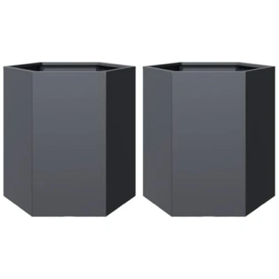 Image of vidaXL Garden Planter Flower Pot 2 pcs Anthracite Steel, Hexagon, 46x40x45 cm, Raised Bed, Open Bottom, Outdoor Plant Containers