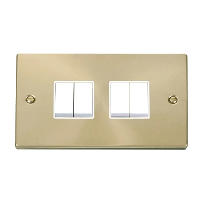 Image of Click Deco 4 Gang 2 Way 10AX Switch Satin Brass White Inserts
