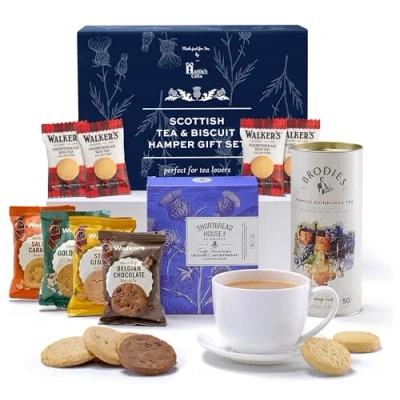 Image of Scottish Afternoon Tea Hamper Contains Luxury Shortbread Biscuits and Famous Edinburgh Hampers &amp; Gourmet Gifts From Scotland, Snack for Men Women by Hattie&#039;s