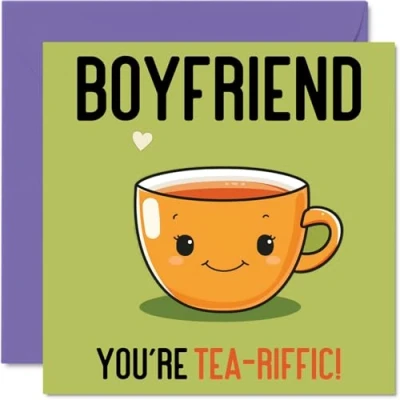 Image of Birthday Cards for Boyfriend Tea riffic Funny Happy Card from Girlfriend, Partner Gifts, 145mm x Joke Greeting Men Him