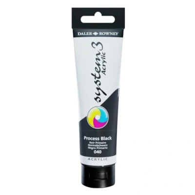 Image of Daler Rowney System3 Acrylic Paint, Plastic Tube, 5.07oz 150 ml, Process Black